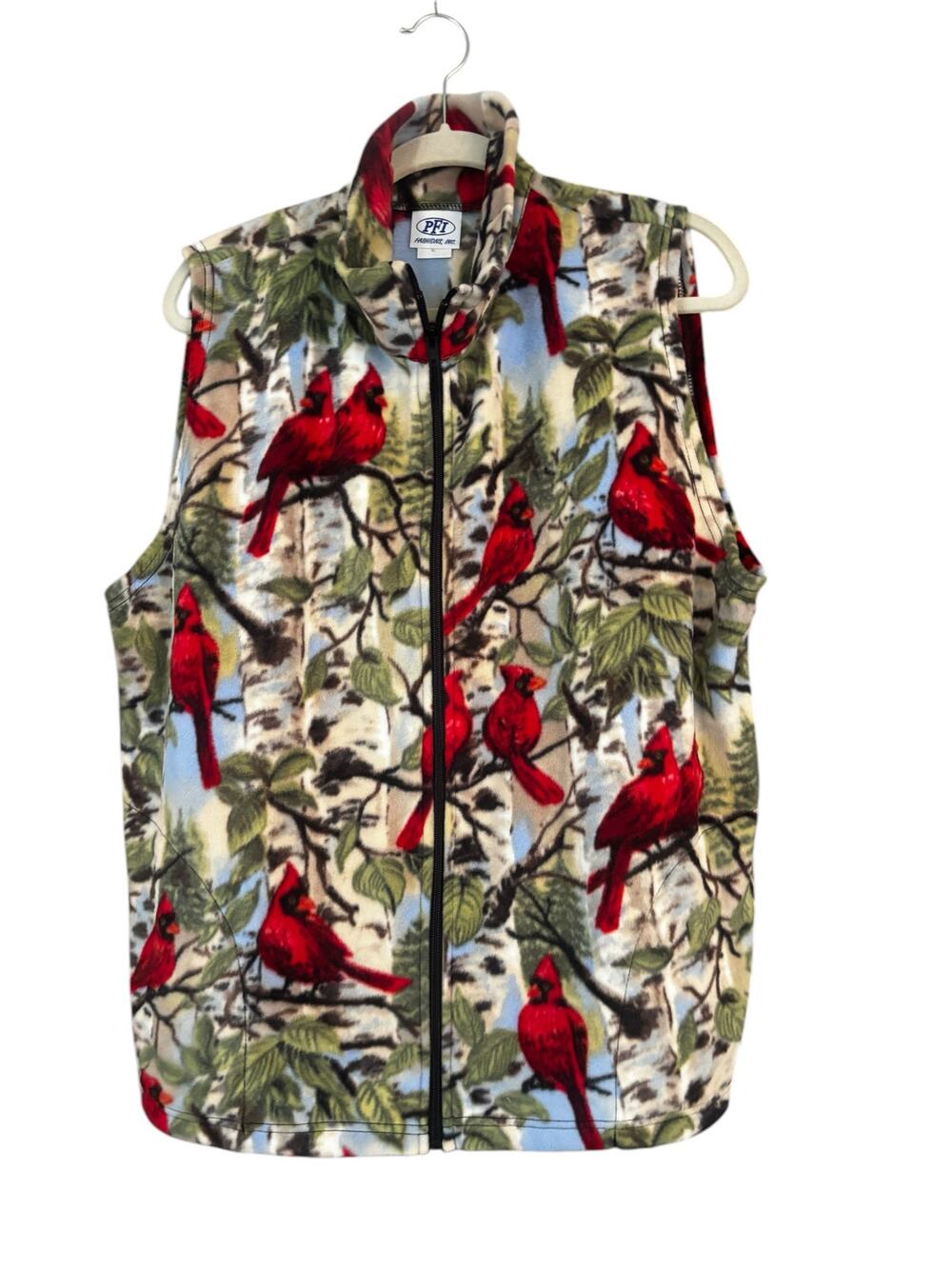 Womens Vintage PFI Fashions Red Cardinal Bird Nature Forest Fleece  Vest XL